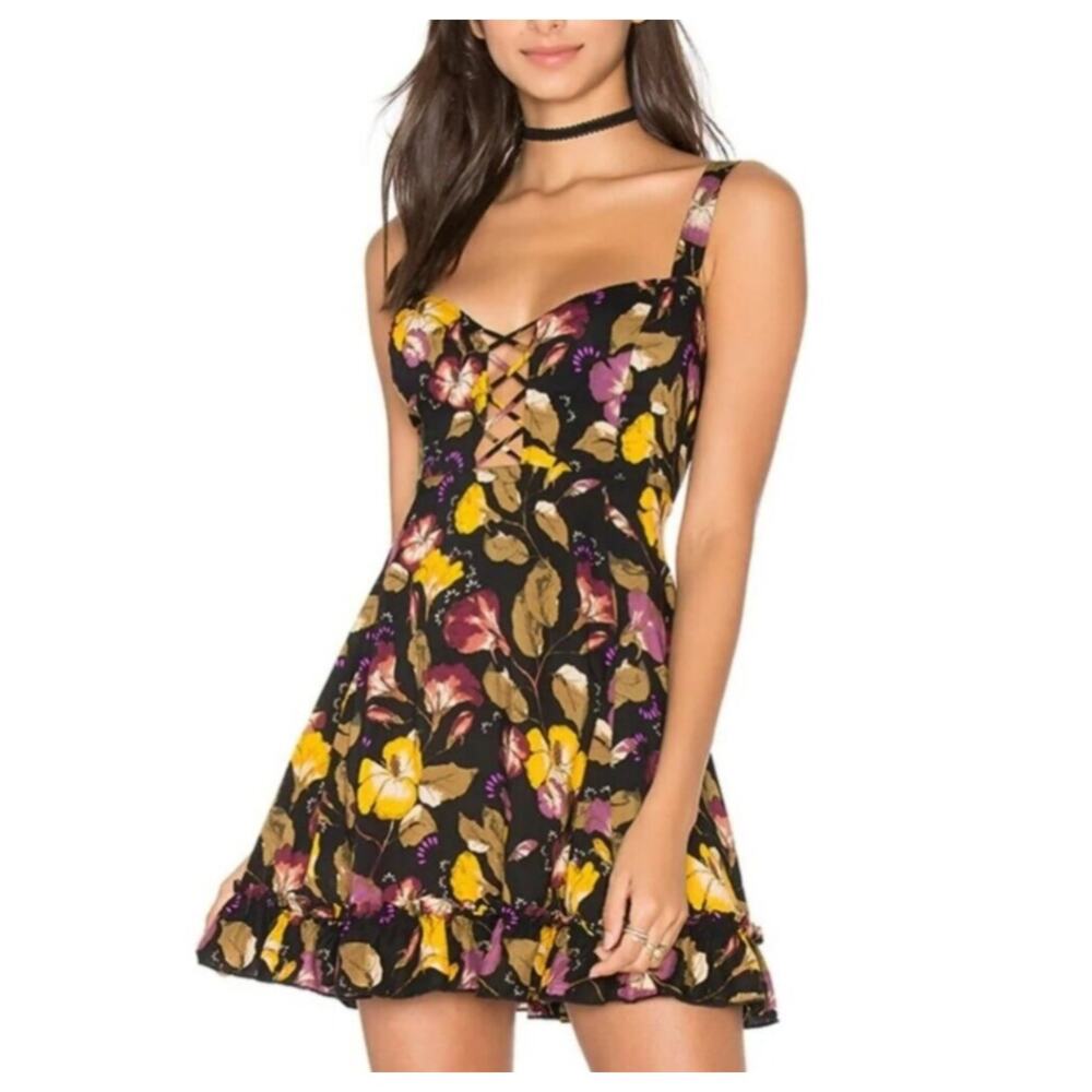 Free People Lattice Lovers Slip Dress Black Floral